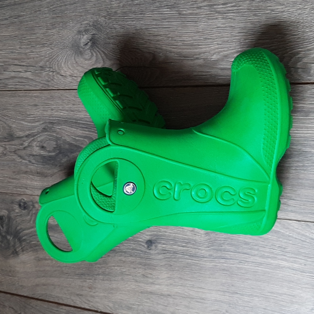 Toddler size 12 green crocs rain boots